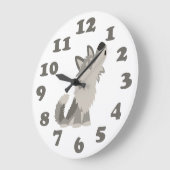 Cute Howling Cartoon Wolf en Numbers Wall Clock Grote Klok (Hoek)