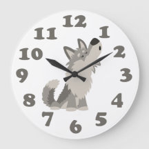 Cute Howling Cartoon Wolf en Numbers Wall Clock