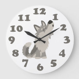 Cute Howling Cartoon Wolf en Numbers Wall Clock Grote Klok