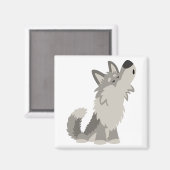 Cute Howling Cartoon Wolf Magnet (Voorkant / Achterkant)