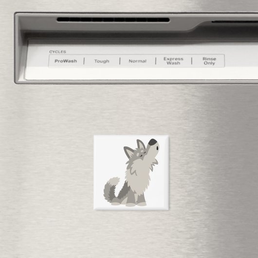 Cute Howling Cartoon Wolf Magnet (Insitu (Vaatwasser))