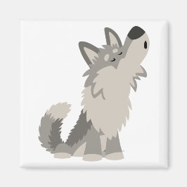 Cute Howling Cartoon Wolf Magnet