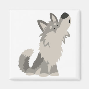 Cute Howling Cartoon Wolf Magnet