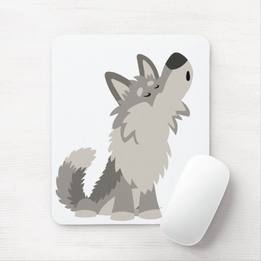 Cute Howling Cartoon Wolf Mousepad Muismat (Met muis)