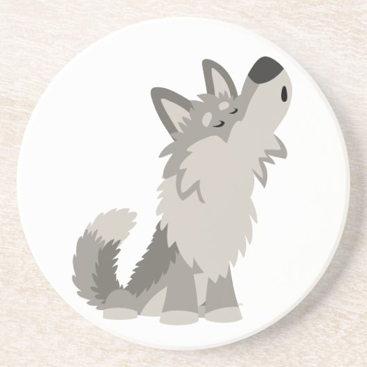 Cute Howling Cartoon Wolf Onderzetter (Voorkant)