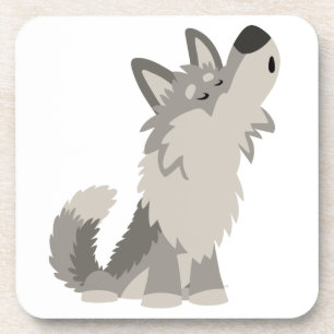 Cute Howling Cartoon Wolf Onderzetters Set