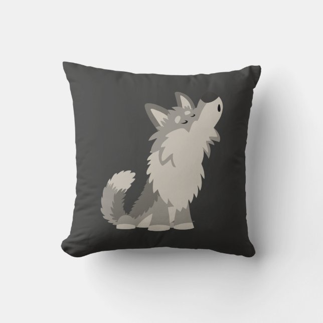 Cute Howling Cartoon Wolf Pillow Kussen (Voorkant)