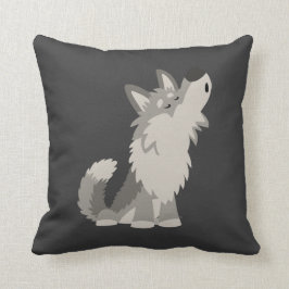 Cute Howling Cartoon Wolf Pillow Kussen