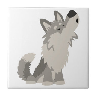 Cute Howling Cartoon Wolf Tegel Tegeltje