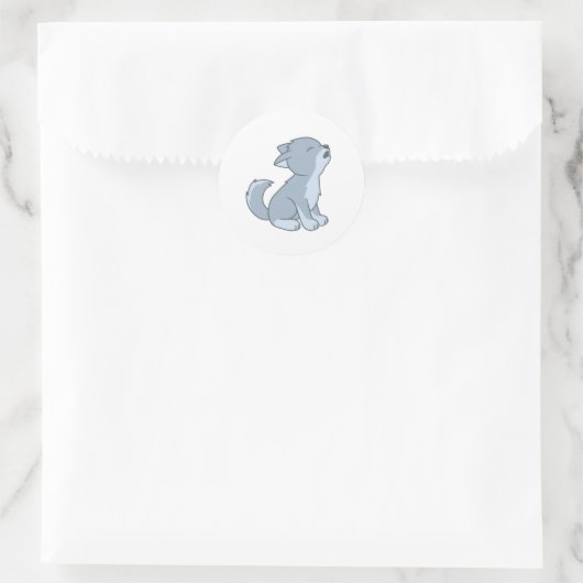Cute Howling Wolf Pup Ronde Sticker (Tas)