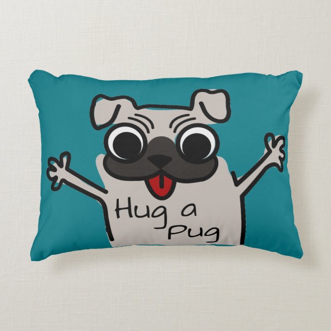 Cute Hug een Blauwgroen Pug Accent Kussen (Voorkant)