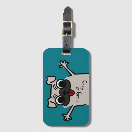Cute Hug een Blauwgroen Pug Bagagelabel (Voorkant (verticaal))