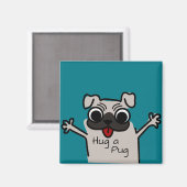 Cute Hug een Blauwgroen Pug Magneet (Voorkant / Achterkant)