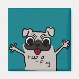 Cute Hug een Blauwgroen Pug Magneet