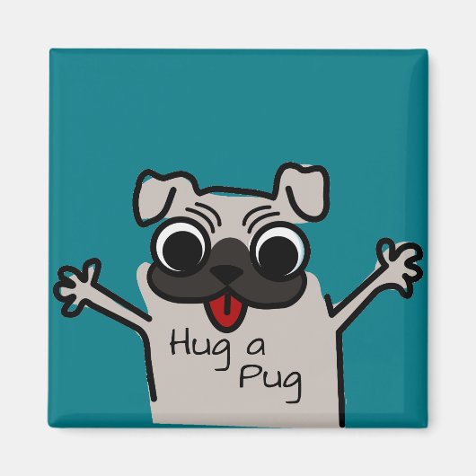 Cute Hug een Blauwgroen Pug Magneet (Voorkant)
