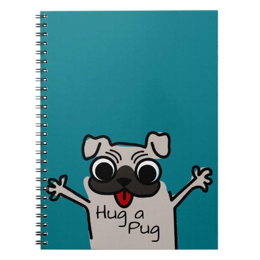 Cute Hug een Blauwgroen Pug Notitieboek (Voorkant)