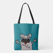 Cute Hug een Blauwgroen Pug Tote Bag (Achterkant)