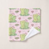 Cute hugging Frogs in Love Pattern Pink Bad Handdoek (Wasdoekje)
