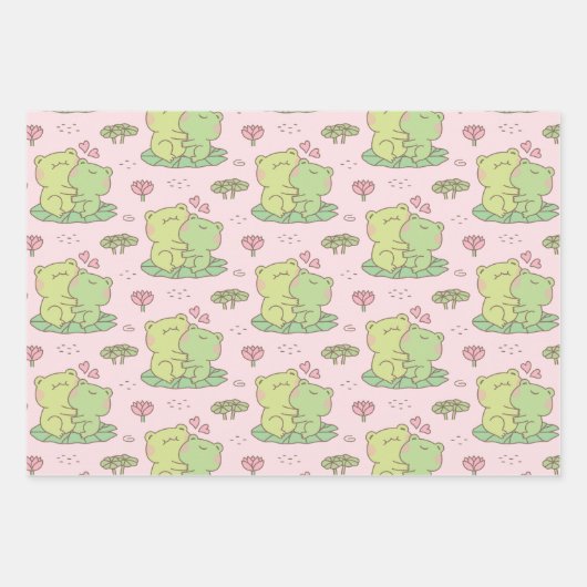 Cute hugging Frogs in Love Pattern Pink Inpakpapier Vel (Voorkant 2)