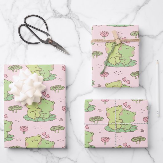 Cute hugging Frogs in Love Pattern Pink Inpakpapier Vel (Voorkant)