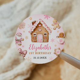 Cute Huis Van Gemberkoek Meisje Verjaardagsfeestje Ronde Sticker