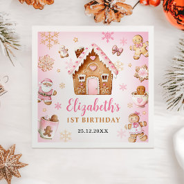 Cute Huis Van Gemberkoek Meisje Verjaardagsfeestje Servet