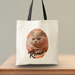 Cute huisdier kat foto script naam tote bag