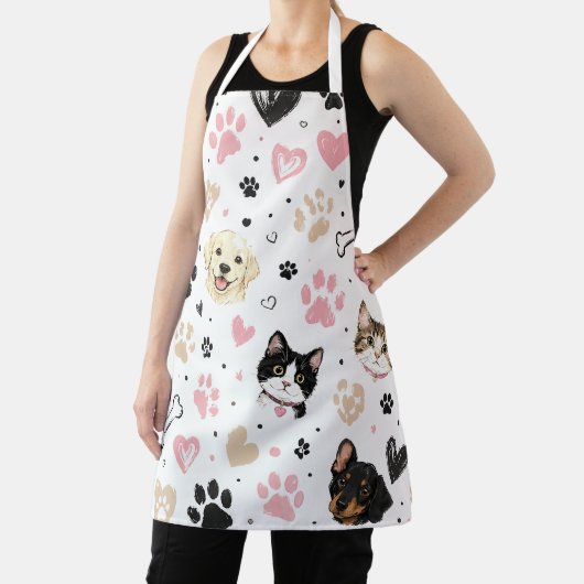 Cute huisdierliefhebber schort met katten, honden, (Insitu)