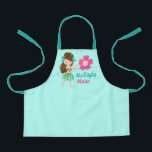 Cute Hula Dancer Hawaiian Girl Teal Monogram Kids Schort<br><div class="desc">A cute custom hula girl apron with a pretty child in a green hula skirt and hibiscus flowers in her brunette hair. Customize with your little girl's name for a beautiful personalized gift in teal.</div>