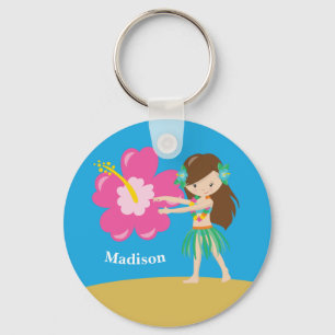 Cute Hula Girl Kinder Custom Blue Beach Monogram Sleutelhanger