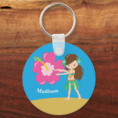 Cute Hula Girl Kinder Custom Blue Beach Monogram Sleutelhanger (Achterkant)