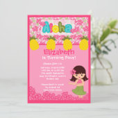 CUTE Hula Girl PInk Birthday Uitnodiging (Staand voorkant)