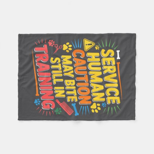 Cute Human Caution Service May Still Bite Training Fleece Deken (Voorkant (Horizontaal))