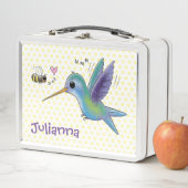 Cute hummingbird and bee cartoon illustration (In situ)