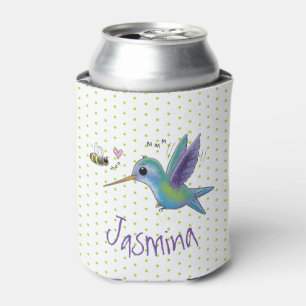 Cute hummingbird and bee cartoon illustration blikjeskoeler