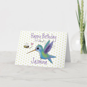 Cute hummingbird and bee cartoon illustration kaart