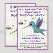 Cute hummingbird and bee cartoon illustration kaart (Voorkant / Achterkant)