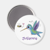 Cute hummingbird and bee cartoon illustration magneet (Voorkant / Achterkant)