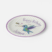 Cute hummingbird and bee cartoon illustration papieren bordje (Gekanteld)