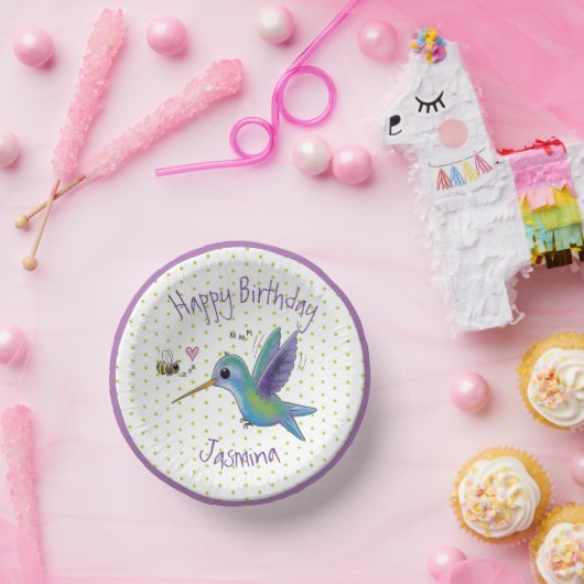 Cute hummingbird and bee cartoon illustration papieren kommen (Feest)
