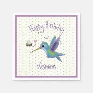 Cute hummingbird and bee cartoon illustration servet