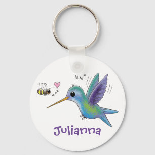 Cute hummingbird and bee cartoon illustration sleutelhanger