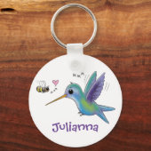 Cute hummingbird and bee cartoon illustration sleutelhanger (Voorkant)