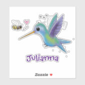 Cute hummingbird and bee cartoon illustration sticker (Vel)