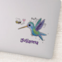 Cute hummingbird and bee cartoon illustration sticker