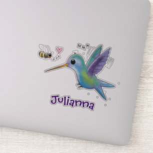 Cute hummingbird and bee cartoon illustration sticker