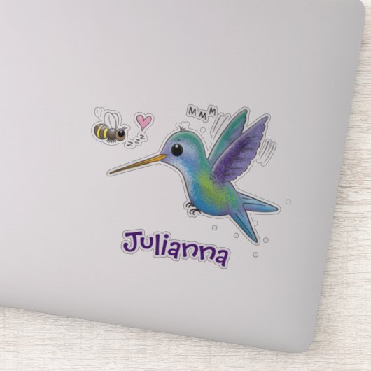 Cute hummingbird and bee cartoon illustration sticker (Detail)