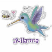 Cute hummingbird and bee cartoon illustration sticker (Voorkant)