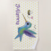 Cute hummingbird and bee cartoon illustration strandlaken (Voorkant)