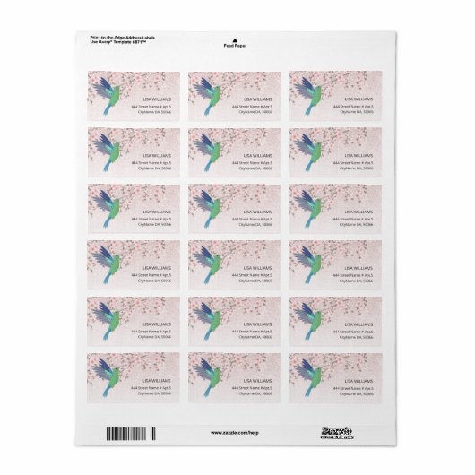 Cute Hummingbird Cherry Blossom  Etiket (Full Sheet)